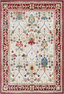 Neola white and red damask area rug with traditional pattern