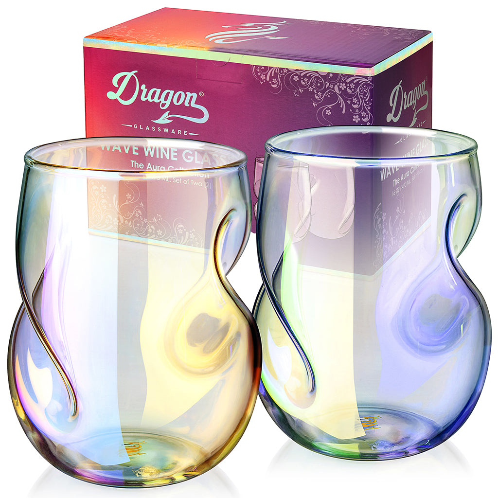 Aura iridescent wine glasses among the newest Lovisio Home arrivals