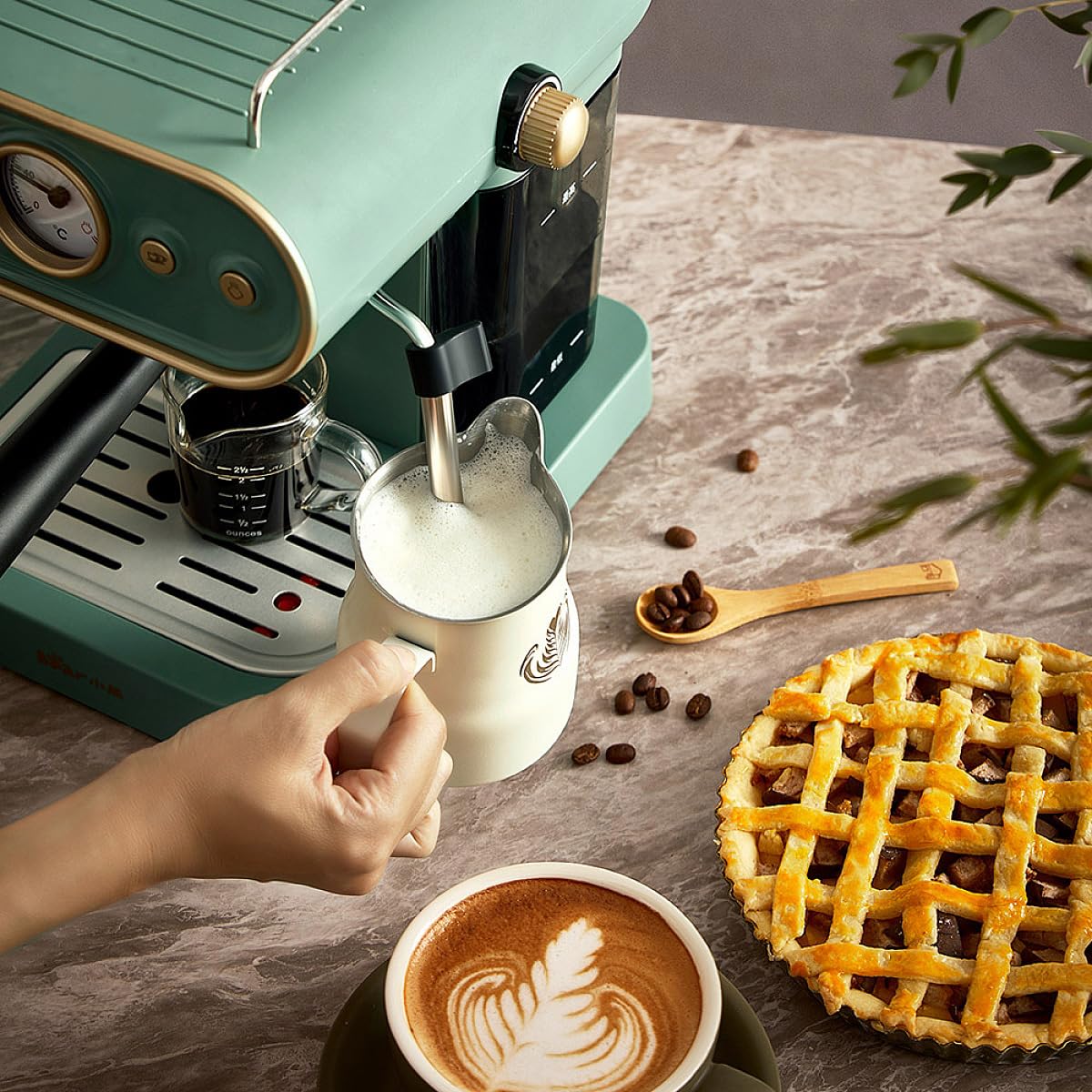 Compact High-Pressure Coffee Machine with Steam Frother