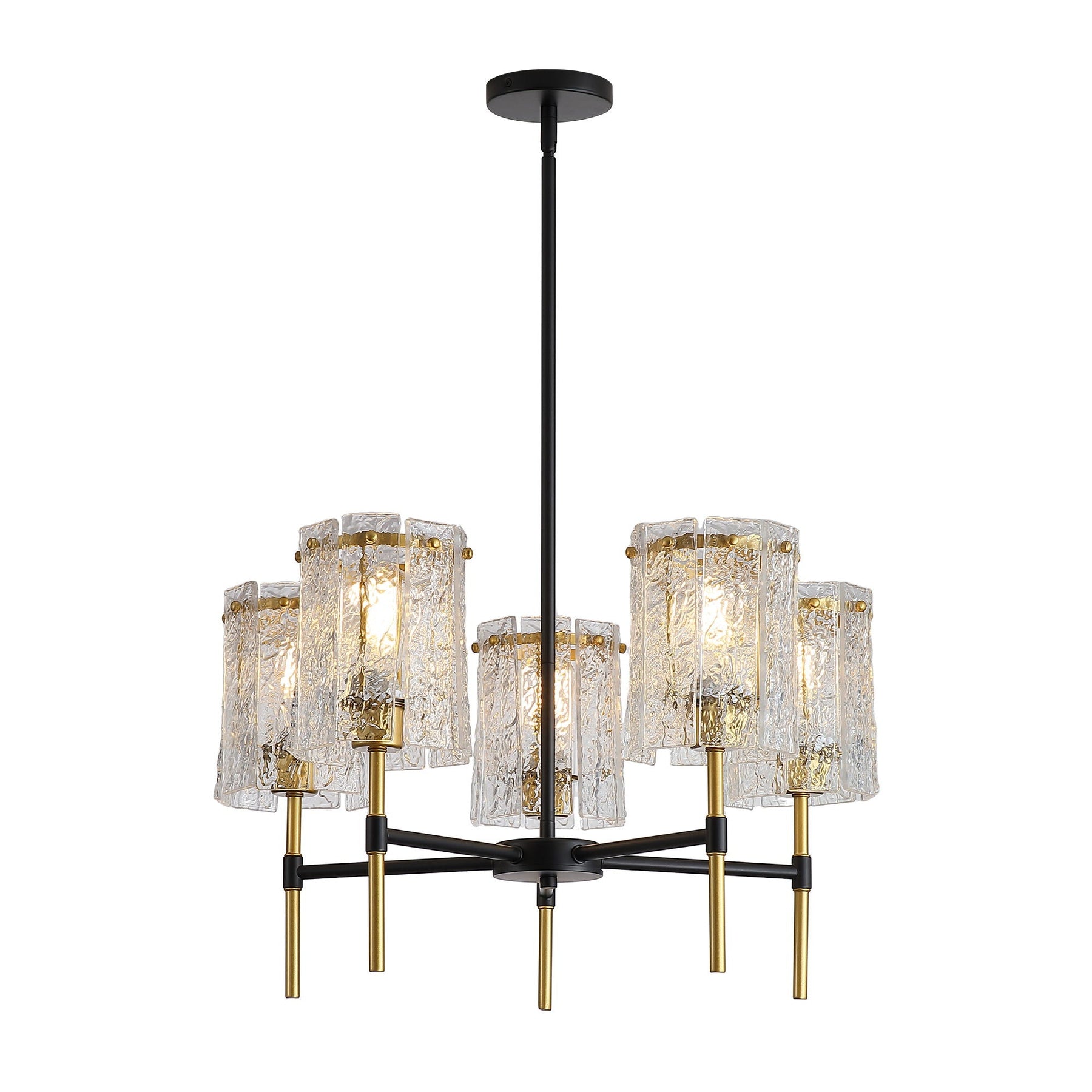 5-Light Textured Glass Chandelier – Black & Gold